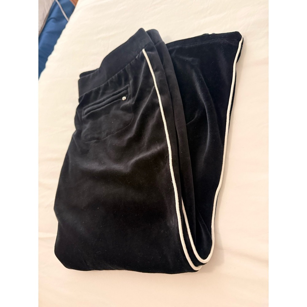 Lauren RALPH LAUREN velour velvet black white pinstripe Pants women's cozy large